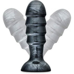 Jet Bruiser - 7 1/2 Inch Oversized 2.25" Thick Ridged Probe Tapered Ribbed Suction Cup Anal Butt Plug Sex Toy For Partner Play - Adult Toys For Couples - Carbon Metallic Black