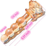 Glass Anal Beads Golden Butt Plug Prostate Massager With Long Neck, Rose Round Base And 4 Gradual Beads Fetish Bum Plug Anal Dilator Masturbation Sex Toy For Men Women, 5.59 X 1.14 Inch