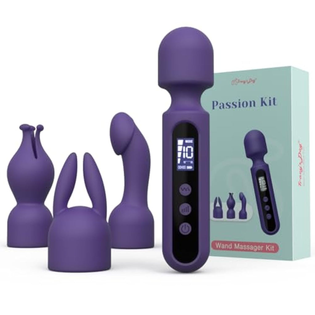 Wand Vibrator Kits, Couple Adult Sex Toys With 3 Attachments For Clit, G Spot, Glans, Clitoral Stimulator Vibrating Dildo With Lcd Display, 10 Patterns 4 Speeds (Passion Kit) BlessMyBucket Wand Vibrator Kits, Couple Adult Sex Toys With 3 Attachments For Clit, G Spot, Glans, Clitoral Stimulator Vibrating Dildo With Lcd Display, 10 Patterns 4 Speeds (Passion Kit) BlessMyBucket