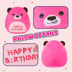 12” Birthday Bear Plush Pillow Hot Pink Happy Birthday Pillow Soft Cute Bear Plush Toy Stuffed Animal Gifts For Kids