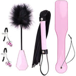 4 Pcs Bdsm Training Set Sex Whip Adult Sex Flap Paddle Role Playing Adult Role Playing Sex Game Bdsm Feather Hand Flap Whip Nipple Clip Pink