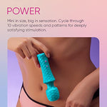 Mini Ultra Wand Vibrator Sex Toy - Travel-Size Silicone Adult Toy With Flexible Head & Internal Vibration Dampener To Prevent Hand Vibrating - 10 Patterns, Boost Mode, 100% Waterproof (Mini, Aqua)