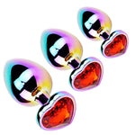 Anal Plug Adult Sex Toy,Adult Sex Toys And Games For Men Women, 3 Pack Metal Anal Plug Heart Shaped Butt Plug For Beginners Advanced Users Unisex Masturbation (Red/S,M,L)