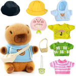 10.2" Brown Capybara Plush Toy With 9 Clothes And Accessories Super Soft Capybara Stuffed Animal For Kids Girls Boys (Yellow Capybara)