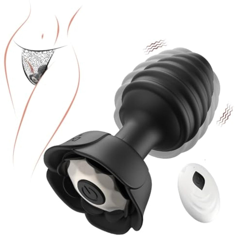 Anal Plug Rose Sex Toys Vibrator- Silicone Anal Toys Butt Plug Training With Remote Control 10 Frequency Vibration, Vibrating Anal Plug And Prostate Massager, Adult Sex Toys And Games (Black)