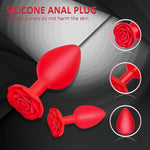 Anal Butt Plug Rose Sex Toy, 3Pcs Silicone Anal Plugs Training Set,Training Set With Flared Base Prostate Sex Toys For Beginners Advanced Users(Red)
