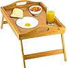 Large Bed Table Tray with Folding Legs - Breakfast Tray with Handles - Bamboo Bed Tray for Bed, Sofa, Eating and Laptops, Snacking and Working