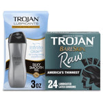 Bundle of TROJAN BareSkin Raw Thin Condoms, Lubricated Condoms for Men, America’s Number One Condom Brand, 24 Count Pack + Trojan Infinite Glide Personal Lubricant, 3 fl oz.