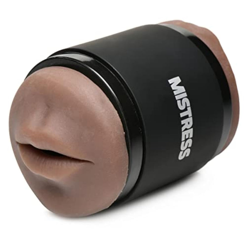 Mistress Double Shot Ass & Mouth Stroker For Men & Couples. Textured Inner Tunnel Soft & Easy-To-Clean Mouth & Ass Male Stroker, 3 Piece Set, Dark.