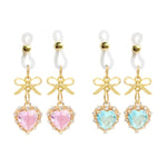 Crystal Heart Pendant Body Clamps Non-Pierce Jewelry With Bow, Red And Green Gemstones For Women Gold-Tone, 2 Pairs Adjust Tightness (2 Pairs - Pink Sapphire)