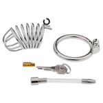 Stainless Steel Chastity Cage For Men With Hidden Lock And 3 Ring Sizes Cock Lock Chastity Device With 145Mm Silicone Tube Sm Bondage Sex Toys (3-Rings+Dilator)