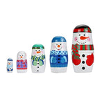 5 Pcs Russian Matryoshka Dolls Handmade Wooden Snowman Nesting Dolls Set For Christmas Birthday Gift (Snowman)