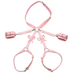 Pink Bondage Harness With Bows For Women, Men, & Bdsm Couples, Vegan Leather Restraints For Subs - Medium Large, Pink.
