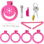 Flat Chastity Cage,Male Chastity Device Cock Cage Small Chastity Cage, Inverted Chastity Cage With 4 Different Sizes Penis Ring Couples Bondage Sm Sex Toys (Pink)