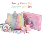 7Pcs Toddler Purse For Girl, Girls Wallet With Pretend Play Toys, Princess Toys With Kids Dress Up Jewelry Set (Rainbow Unicorn)