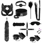 12 Pcs Sex Bondage Bdsm Restraints Kits Fetish Handcuffs Ankle Cuff Collar Blindfold Whip Rope Nipple Clamps Ball Gag Mask Tail With Anal Adult Games Foreplay Sexy Toys For Couples (Black?