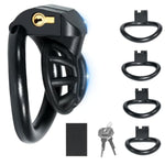 Mini Chastity Lock Male With 4 Sizes Rings And Keys Lightweight Resin Chastity Device Adult Sissy Sex Toy Bdsm Slave Breathable Bondage Devices Accessories For Men (Black-Positive)