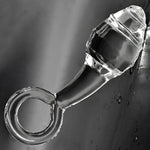 Glass Butt Plug With Pull Loop Anal Plug Prostate Massager With Spiral Texture, Long Neck And Tapered Head Fetish Anal Dilator Masturbation Sex Toy For Men Women, 5.90 X 1.77 Inch Transparent