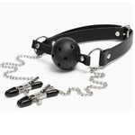 Ball Gag with Nipple Clamps Set - Breathable Silicone Ballgag & Dildo Gag, BDSM Bondage Gags & Muzzles Mouth Gag for Couples, Carnival Valentine's Day Intimate Play Gear