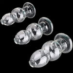 Crystal Calabash Shape Transparent Anal Plug Peephole Clear Hollow Glass Butt Plug Sex Toy(L)