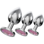 Jewelled Butt Plugs By Stainless Smooth Metal Anal Plug Adult Sex Toys Velvet Bags 3 Size Pack (Round Light Pink)