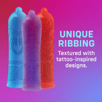 One Condoms Tattoo Touch | Ribbed & Textured Latex Condoms For Advanced Stimulation | 3 Unique Designs | World'S First Tattoo-Inspired Condoms