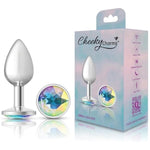 Viben Toys – Cheeky Charms Butt Plug – Body Safe Aluminum Alloy, Lightweight Anal Plug – Silver Round Clear Iridescent Acrylic Gemstone – Small