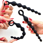 Anal Beads, Silicone Flexible Anal Chain Butt Plug With 7 Gradual Balls And Pull Loop Prostate Massager G-Spot Stimulator Anal Training Sex Toy For Beginner 8.23 Inch, Black