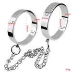 Stainless Steel Silver Metal Ankle Cuff and Wrist Handcuffs Set for Unisex Bondage Play