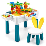 Kids Activity Table, 6-In-1 Play Table Chair Set - Adjustable Height, Storage Box, 105Pcs Marble Run Building Blocks, Water & Sand Table Playset Toy Gift For Toddlers