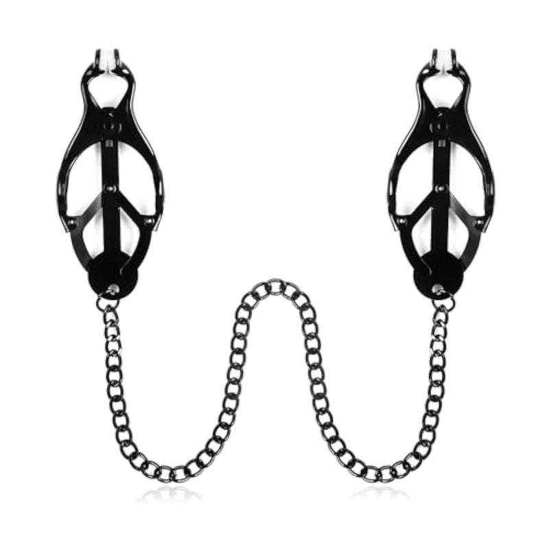 Black Nipple Clamps With Chain Clip On Metal Finish Clamp Set For Nipples Extured Rubber Padded Tips Non Piercing Nipple Rings For Adults Couple Role Play Game