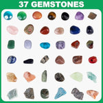 Gemstones Dig Kit For Kids – Excavate 37 Rocks & Crystals, Stem Science Kit With Info Cards & Display Stand – World Map Gem Digging Kit, Rock Collection Gift Educational Geology Gift For Boys & Girls
