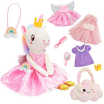 Unicorn Toys For Girls Age 4-6, Soft Stuffed Animals Toy, Dress Up Ballerina Doll With 3 Sets Of Clothes, Plush Bag, Wings, Mirror, Comb, Unicorn Birthday Gifts For Kids 3 4 5 6 7 8 9 10 Years Old