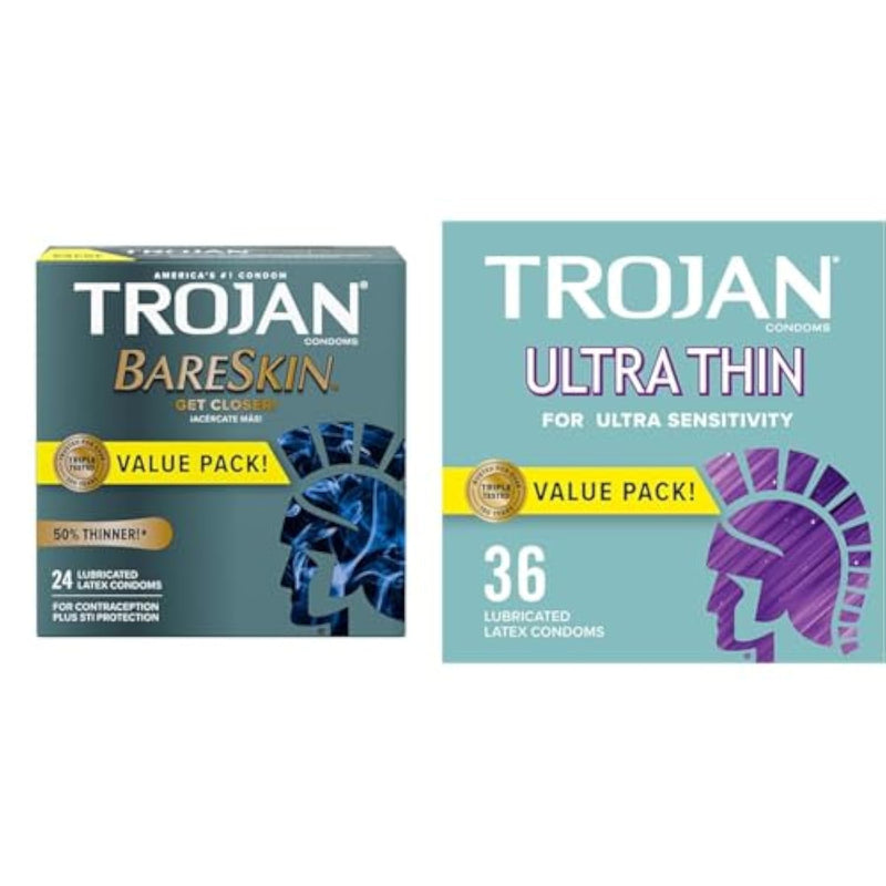 Trojan Bareskin Thin Premium Lubricated Condoms - 24 Count & Ultra Thin Condoms for Ultra Sensitivity, Lubricated Condoms for Men, America’s Number One Condom, 36 Count Value Pack