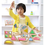 Wood Building Blocks Set For Kids 24 Pcs Rainbow Stacker Stacking Game Construction Toys Set Preschool Colorful Learning Educational Toys - Geometry Wooden Blocks For Boys & Girls