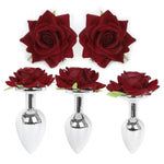 Anal Plugs With Roses Stainless Steel Butt Plugs For Prostate And G-Spot Massage Adjustable Nipple Clips For Women Sm Adult Sex Toys (L)