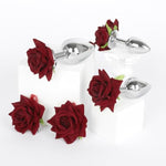 Anal Plugs With Roses Stainless Steel Butt Plugs For Prostate And G-Spot Massage Adjustable Nipple Clips For Women Sm Adult Sex Toys (L)