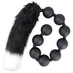 Silicone Anal Beads With Removable Fox Tail Anal Butt Plug For G-Spot Prostate Stimulation Adult Sex Toy With 9 Anal Balls For Cosplay Anal Training For Intermediates Advanced Players Black M