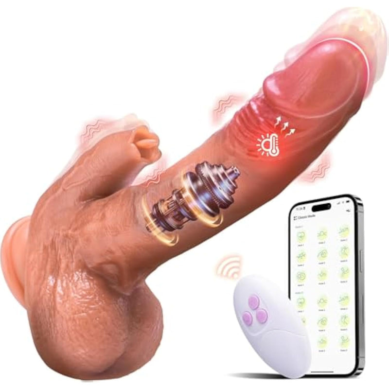 Realistic Thrusting Dildo Licking Vibrator - 8.7 Inch Vibrating Dildos With 3 Vibration 5 Thrusting And Heating Licking Modes For Anal Clit G-Spot Stimulation, Remote Control Adult Sex Toys For Women