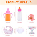 Baby Doll Accessories Set – 7 Pcs Feeding And Caring Set With Magic Disappearing Bottles, Pacifier, Diapers And Bibs Doll Pretend Play Gift For Kids