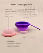 Reusable Menstrual Disc, Ultra-Soft Medical-Grade Silicone Period Disc for Women Wear 12 Hours 2 Size for Light & Heavy Flow Removal String (Purple+Pink, L+S)