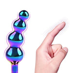 Metal Anal Beads Colorful Graduated Anal Plug with Jeweled Base Sturdy Curved Butt Plug G-spot Dildo Adult Sex Toys for Men Women (S)