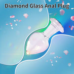 Crystal Glass Anal Plug with Luxury Jewelry, Light Blue, L