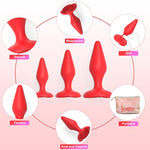 Silicone Anal Butt Plug Rose Sex Toy, Pack Of 3 Anal Training Set For Comfortable Long-Term Wear, Anal Sex Trainer For Beginners Advanced Users,Red
