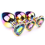 Colorful Rainbow Gradient Anal Butt Plug Colorful Butt Plug Rainbow Crystal Metal Princess Rainbow Butt Plug for Women Sex Gift (Heart)