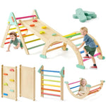Pikler Triangle Set,7-In-1 Foldable Montessori Toddler Climbing Toys Indoor, Wooden Playground Jungle Gym For Kids, Climber Gift For Boys & Girls Toddler Climbing Toys (Rainbow)