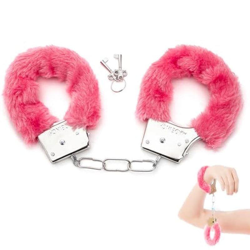 Metal Handcuffs With Keys For Cosplay Police, Play Toy Metal Handcuffs Party Supplies Costume Accessories, Handcuffs Prop Dress Ball Party (Silver) (Pink)