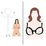 Leather Breast Sex Bondage Restraints, B To D Cup Boobs Sexy Harness For Women Body, Bdsm Sexy Nipple Clamps Pussy Clamps With Chain Non-Piercing