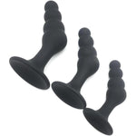 Silicone Butt Plug Anal Beads For G-Spot Stimulation - Strong Suction Cup Anal Trainer Dilator For Men Women - For Comfortable Long-Term Wear, Best Sex Toys For Couples, Black (S 3.35'' X 0.98'')