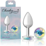 Viben Toys – Cheeky Charms Butt Plug – Body Safe Aluminum Alloy, Lightweight Anal Plug – Silver Round Clear Iridescent Acrylic Gemstone – Small